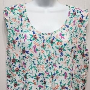 Gap Sleeveless Shirt Large‎ White Multicolor Semi Sheer Lightweight Casual B823